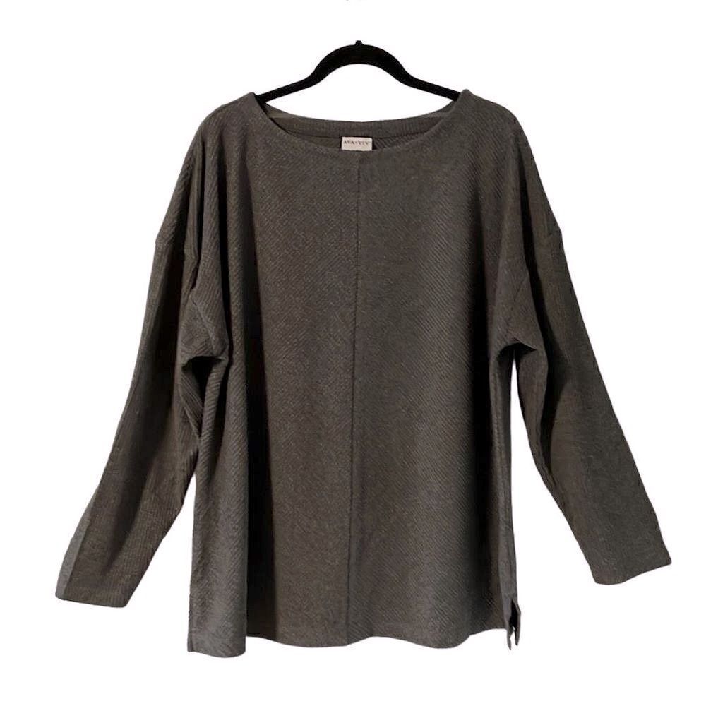 Ava & Viv NEW neutral gray boat neck drop shoulder texture tunic 1X